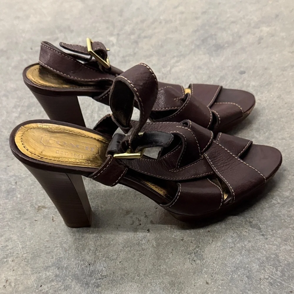 Coach Dark Brown Leather Sandals